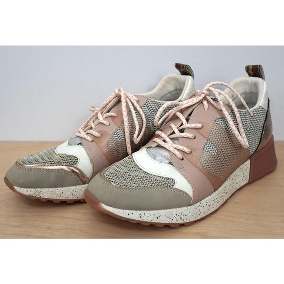 SAM EDELMAN White Pink Lace Up Fabric Leather Darsie Gold Sneakers Shoes Sz 8.5 - Picture 4 of 11